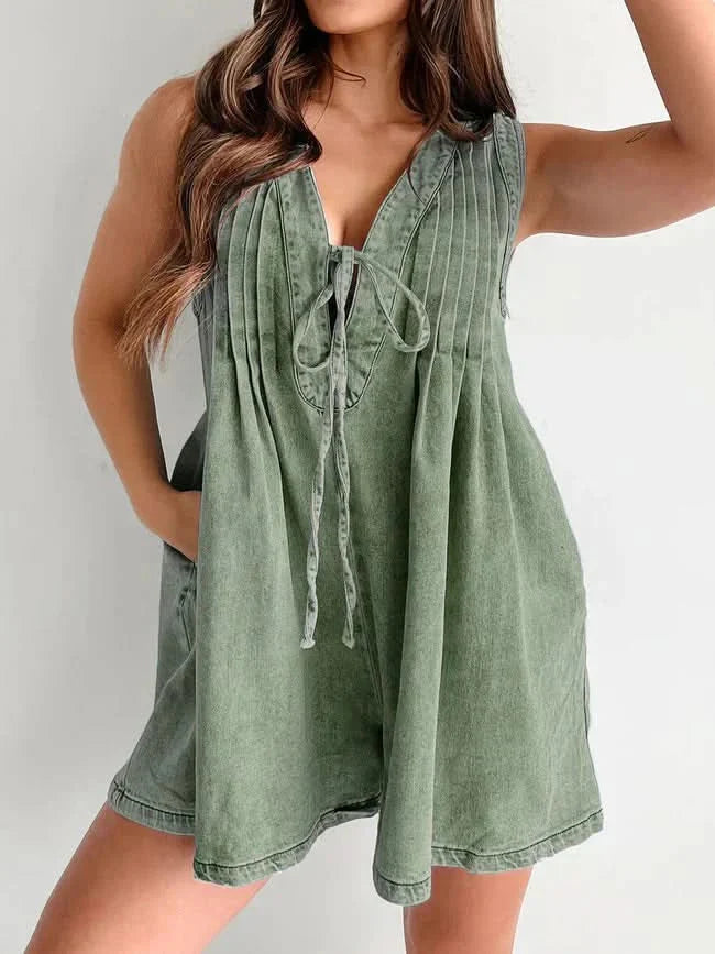 Dixie Denim Romper Green