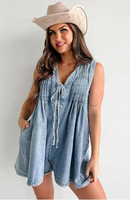 Dixie Denim Romper Blue