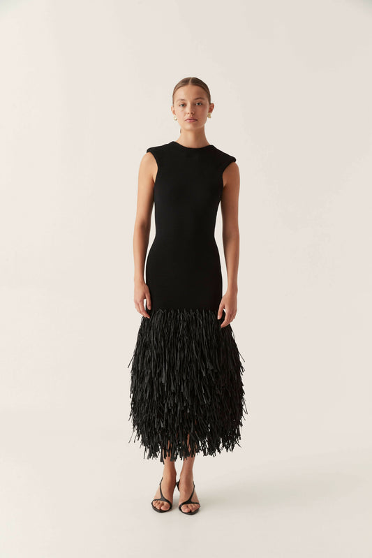 Eliana Fringe Maxi Dress Black