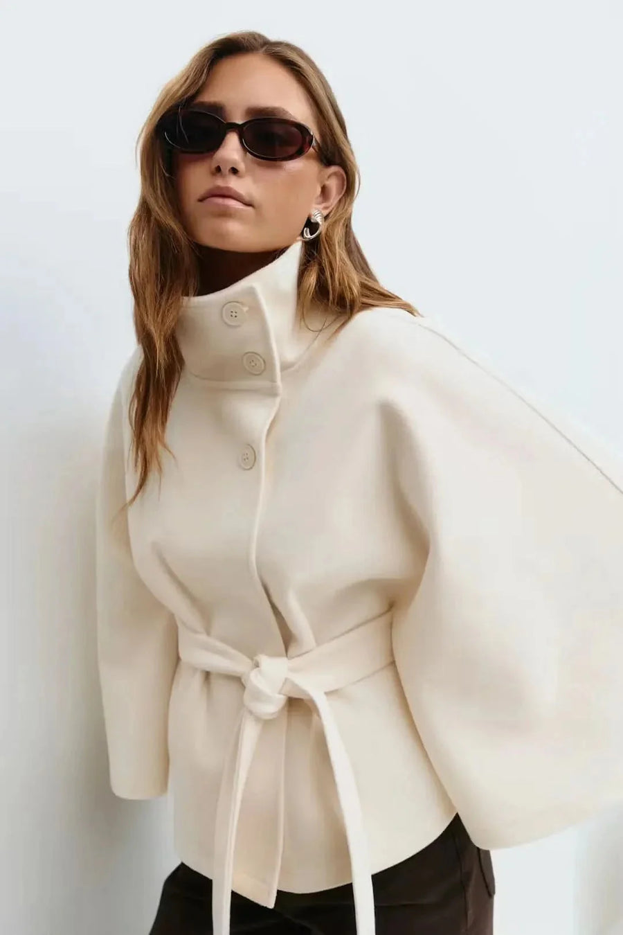 Elsie Belt Cape Jacket Cream