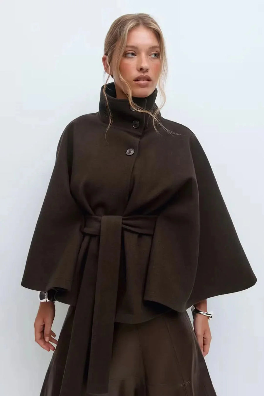 Elsie Belt Cape Jacket Brown