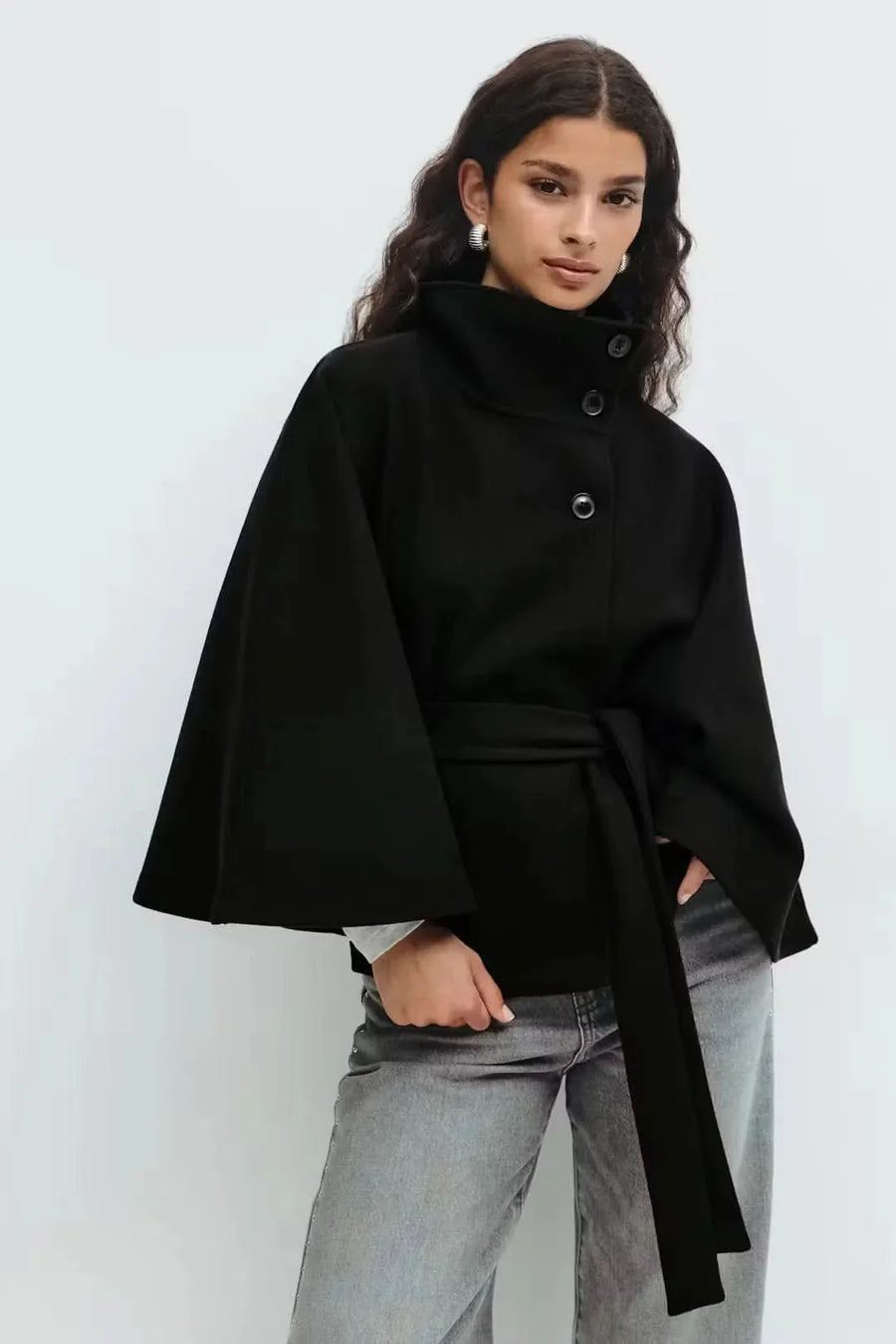 Elsie Belt Cape Jacket Black