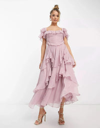 Freyna Ruffle Midi Dress Purple