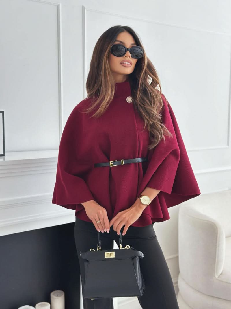 Gina Belted Poncho Jacket Red