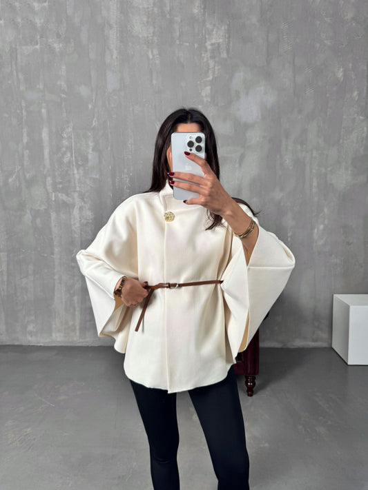 Gina Belted Poncho Jacket Cream