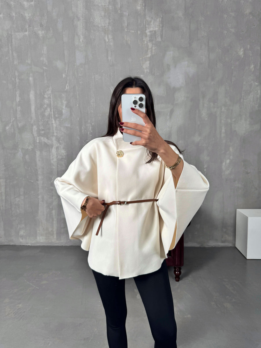 Gina Belted Poncho Jacket Cream
