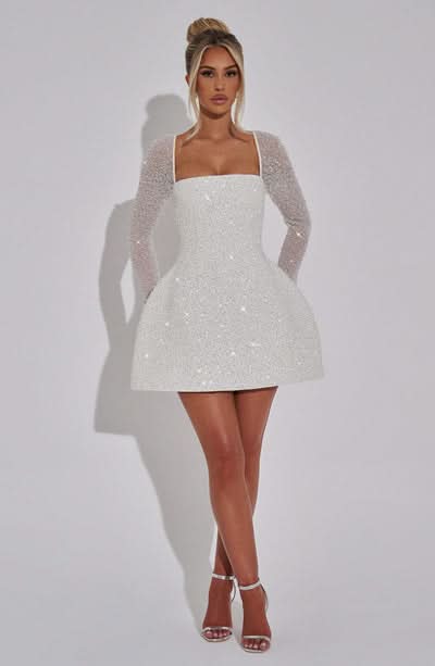 Grace Mini Dress Glitter White