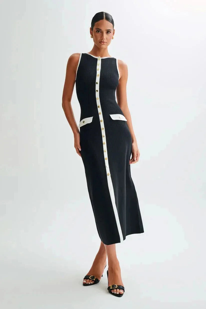 Hilton Midi Dress Black White
