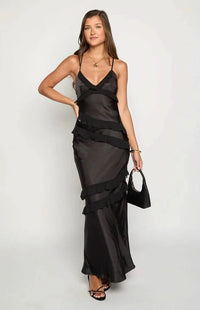 Inara Ruffle Maxi Dress Black