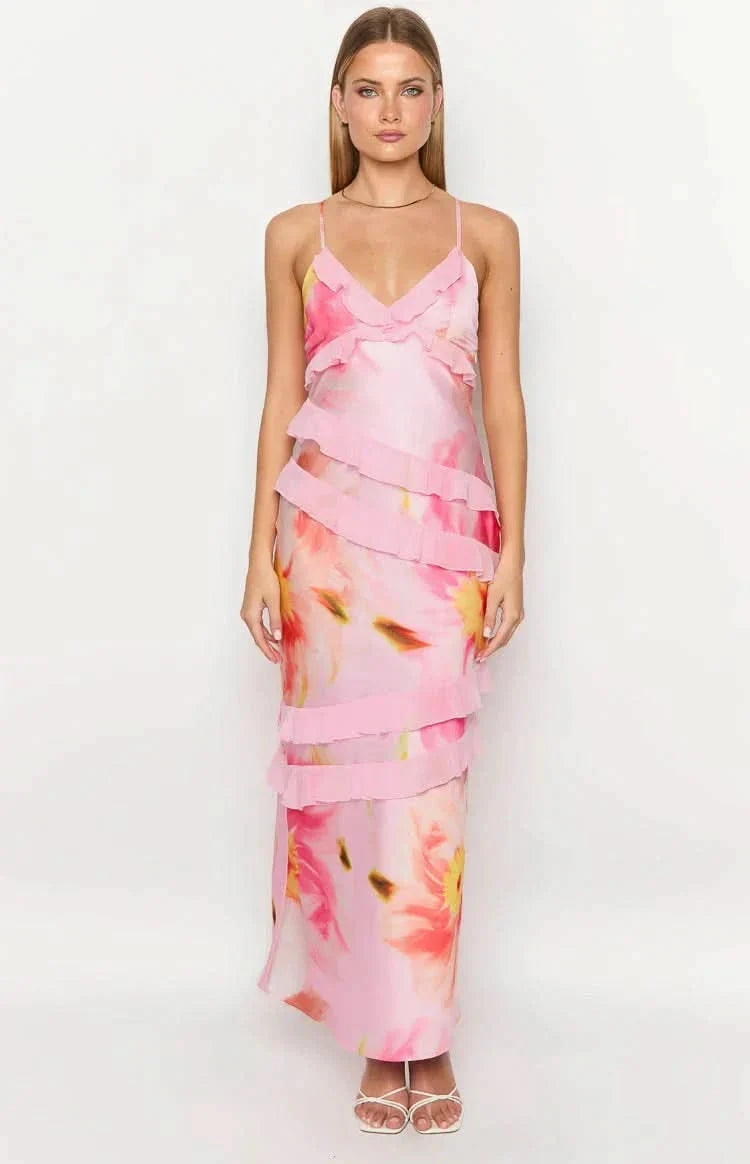 Inara Ruffle Maxi Dress Pink