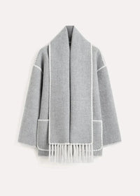 Jessy Elegant Scarf Coat Light Gray