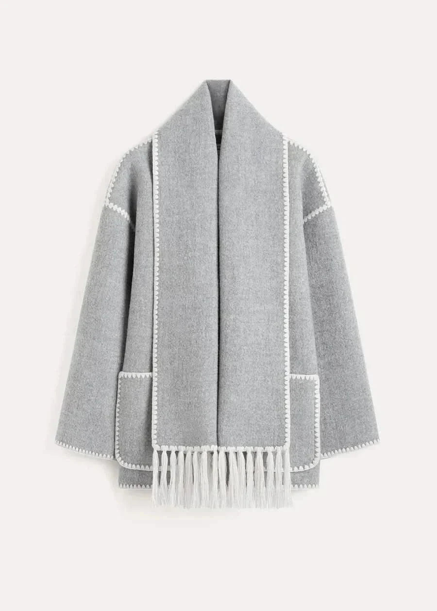 Jessy Elegant Scarf Coat Light Gray
