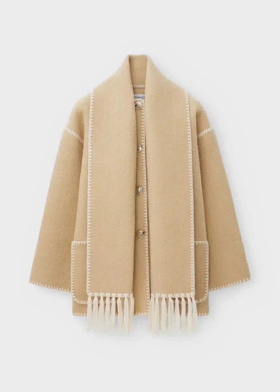 Jessy Elegant Scarf Coat Beige