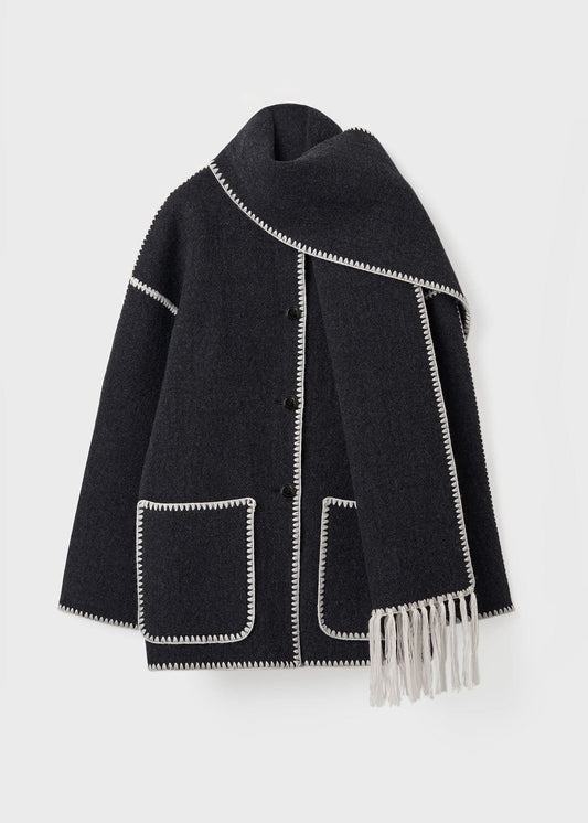 Jessy Elegant Scarf Coat Dark Gray