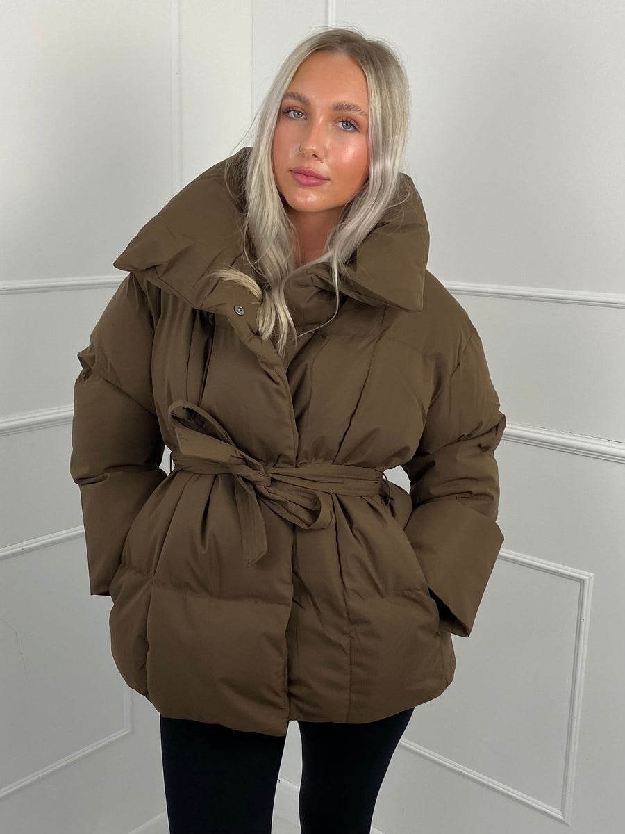 Karly Belted Puffer Jacket Brown