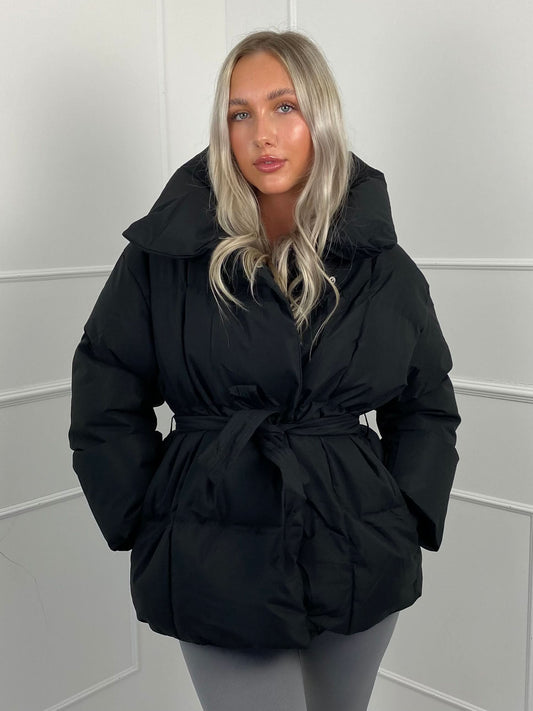 Karly Belted Puffer Jacket Black