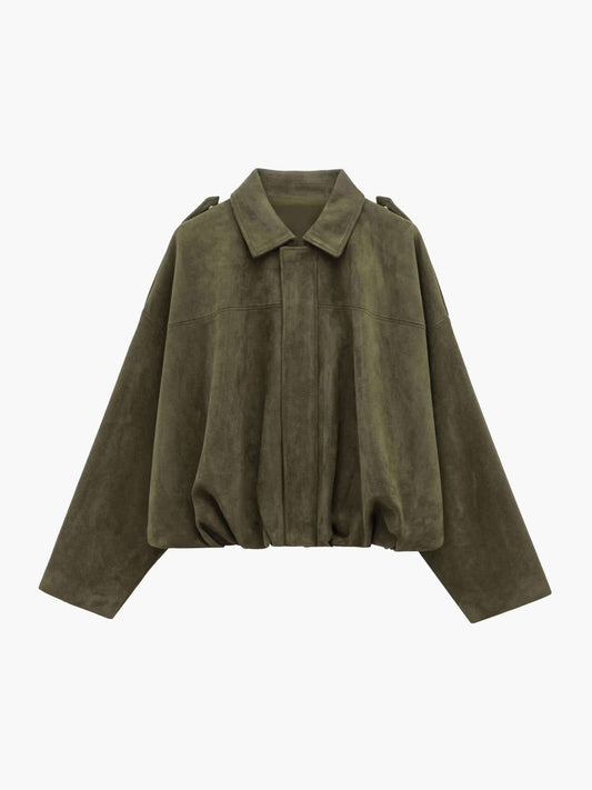 Lara Suede Bomber Jacket Green