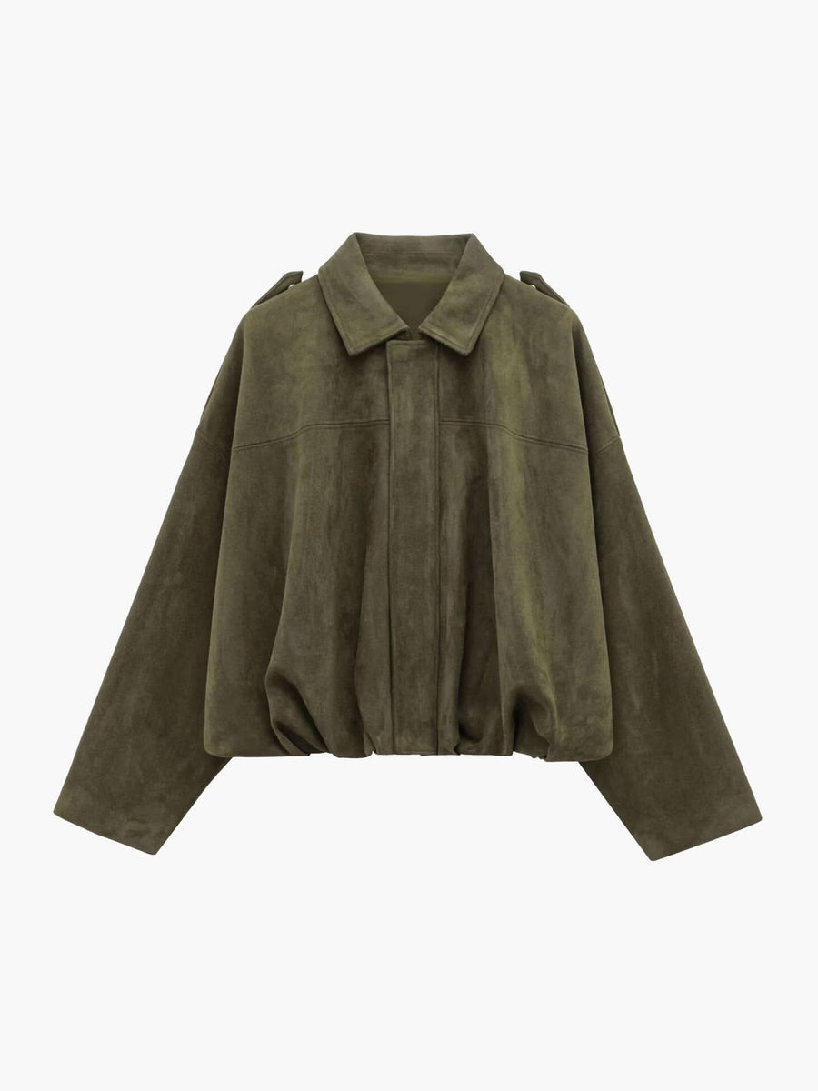 Lara Suede Bomber Jacket Green