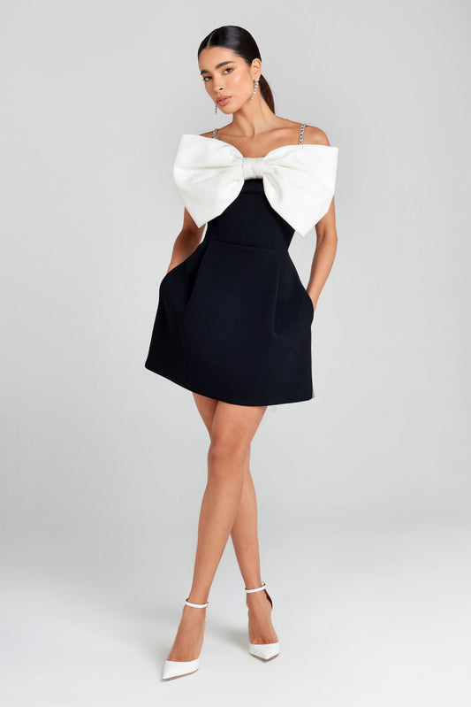 Lessy Bow Mini Dress Black