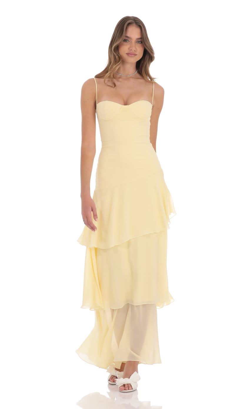 Mara Long Ruffle Maxi Dress Yellow
