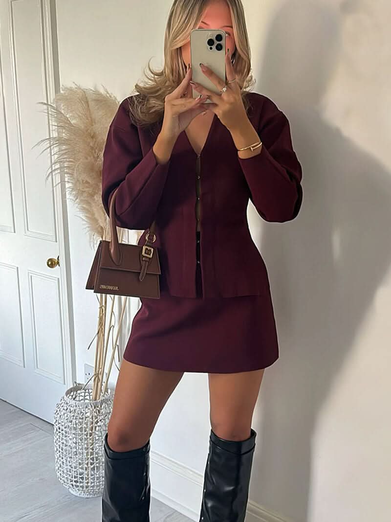 Merle Knitted Set Wine Red