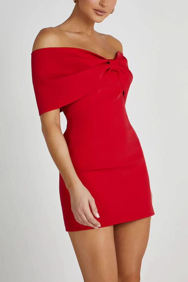 Rebecca Bow Mini Dress Red
