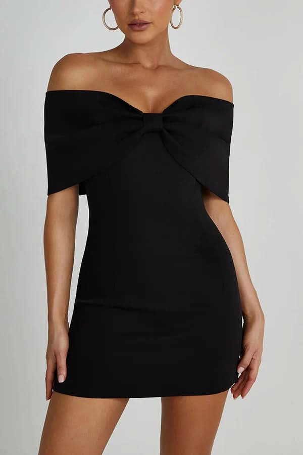 Rebecca Bow Mini Dress Black