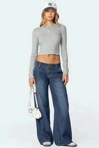 Rosalie Striped Low Rise Jeans Blue