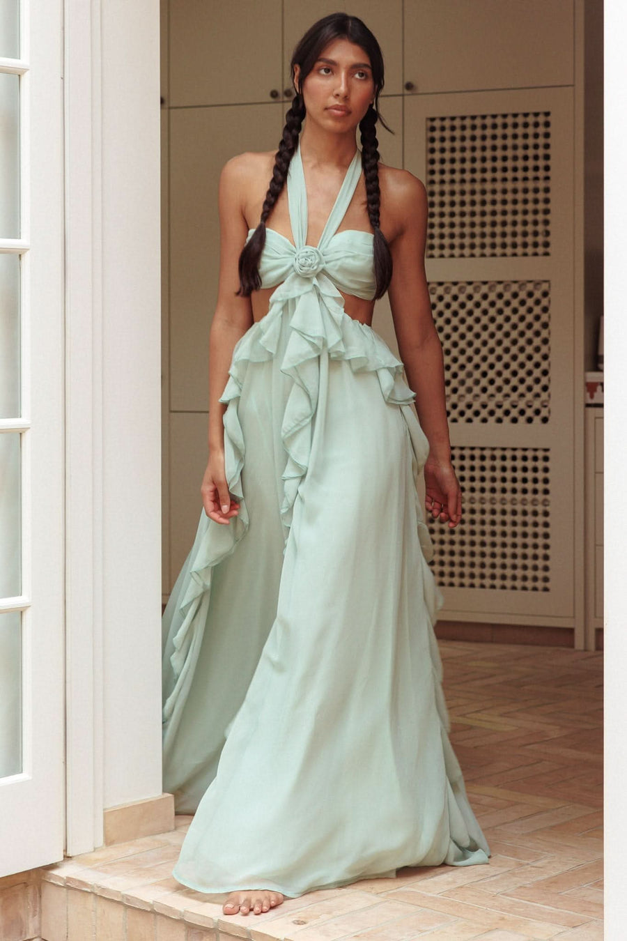 Sally Ruffle Maxi Dress Lime