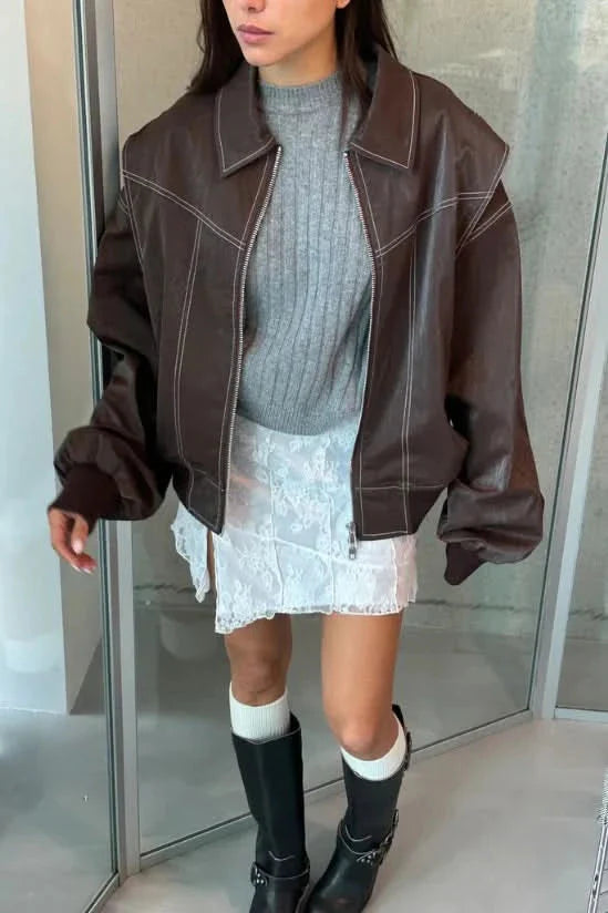 Sammyjane Red Leather Jacket Brown