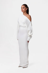 Serena Off-Shoulder Knit Dress White
