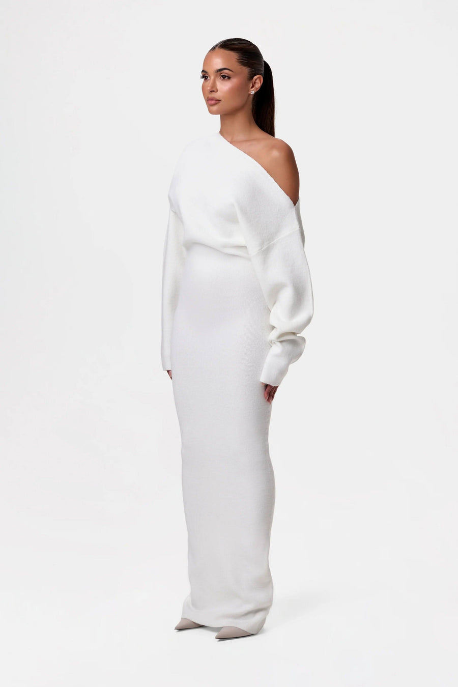 Serena Off-Shoulder Knit Dress White