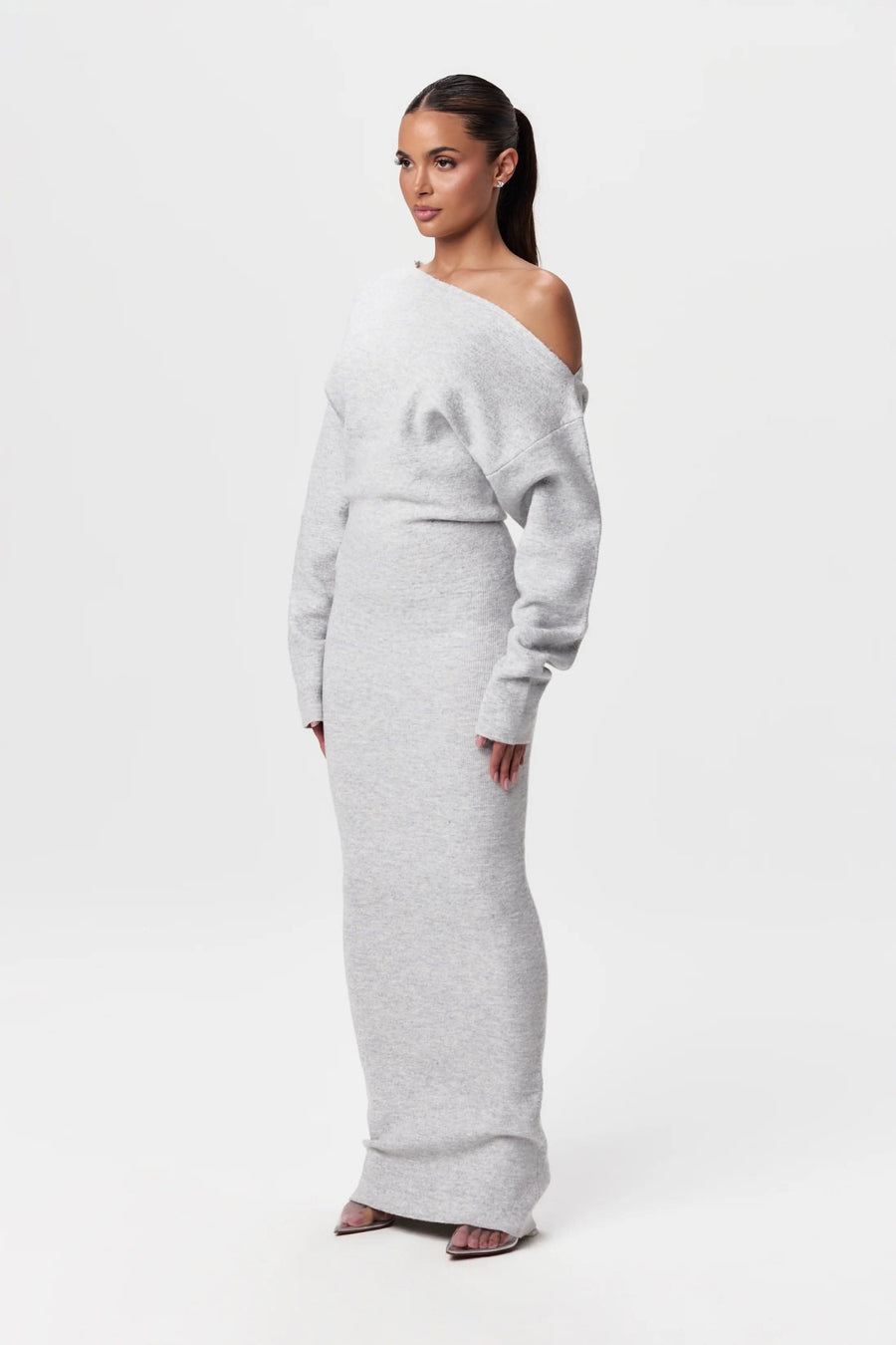 Serena Off-Shoulder Knit Dress Grey