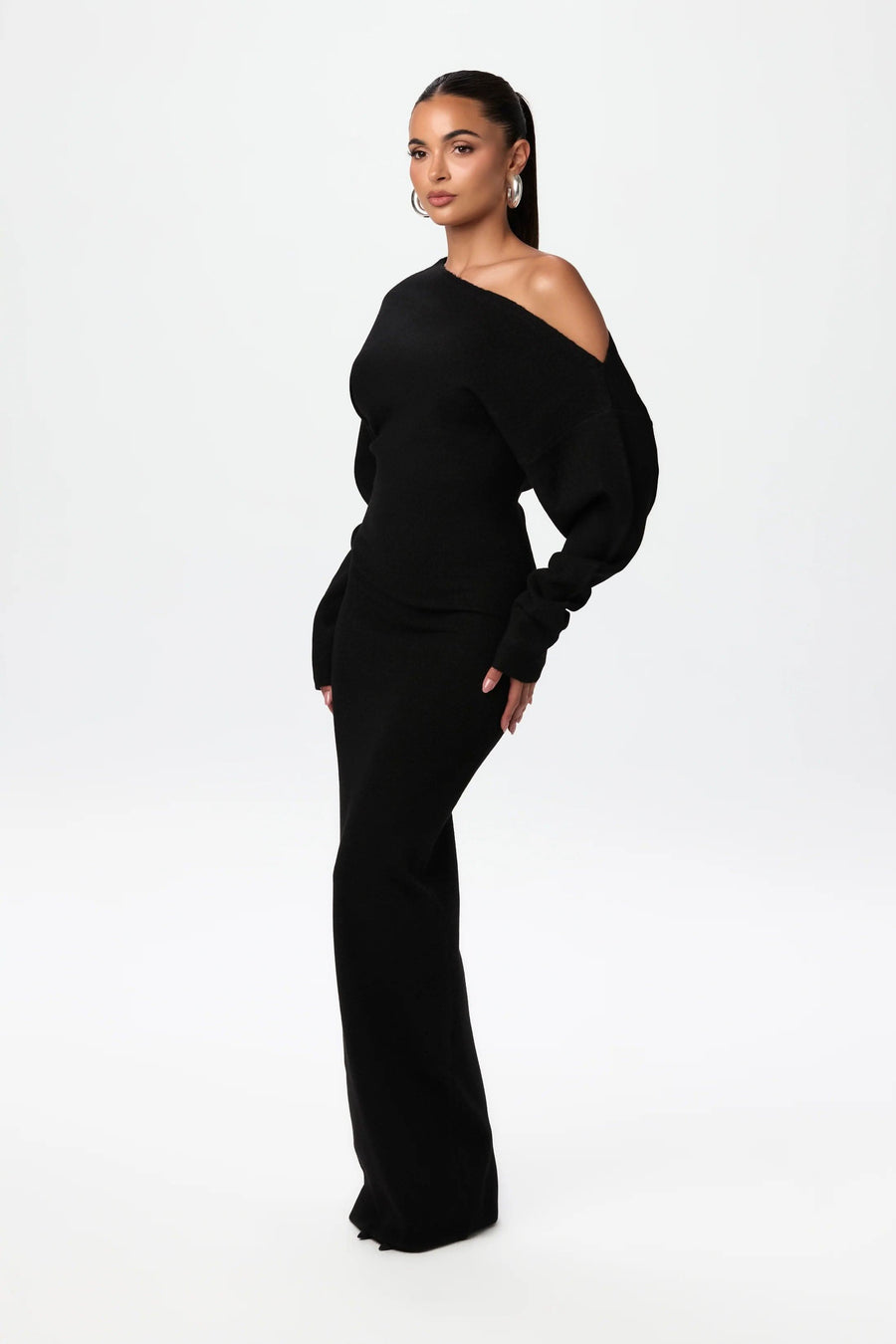 Serena Off-Shoulder Knit Dress Black