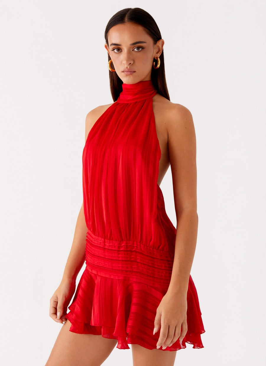 Sofia Chiffon Mini Dress Red