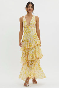 Veda Ruffle Midi Dress Yellow
