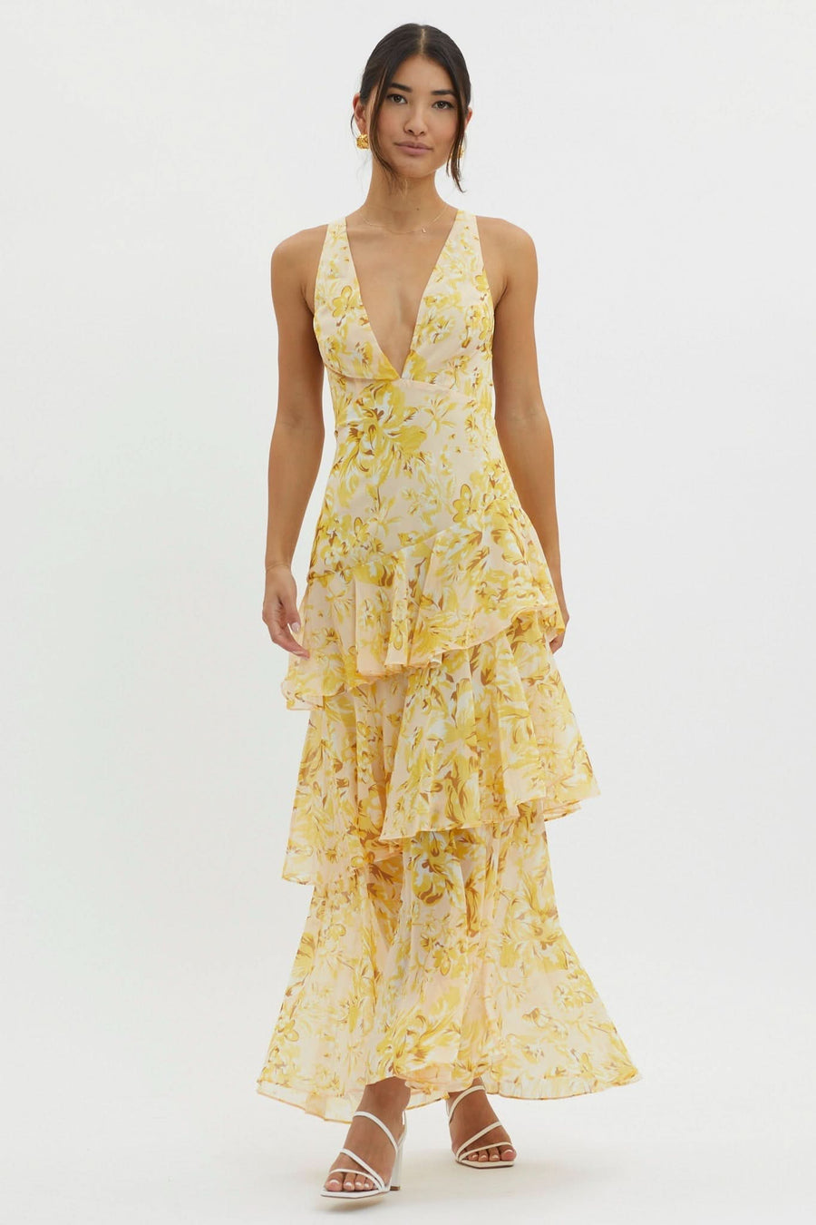 Veda Ruffle Midi Dress Yellow