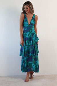 Veda Ruffle Midi Dress Turquoise