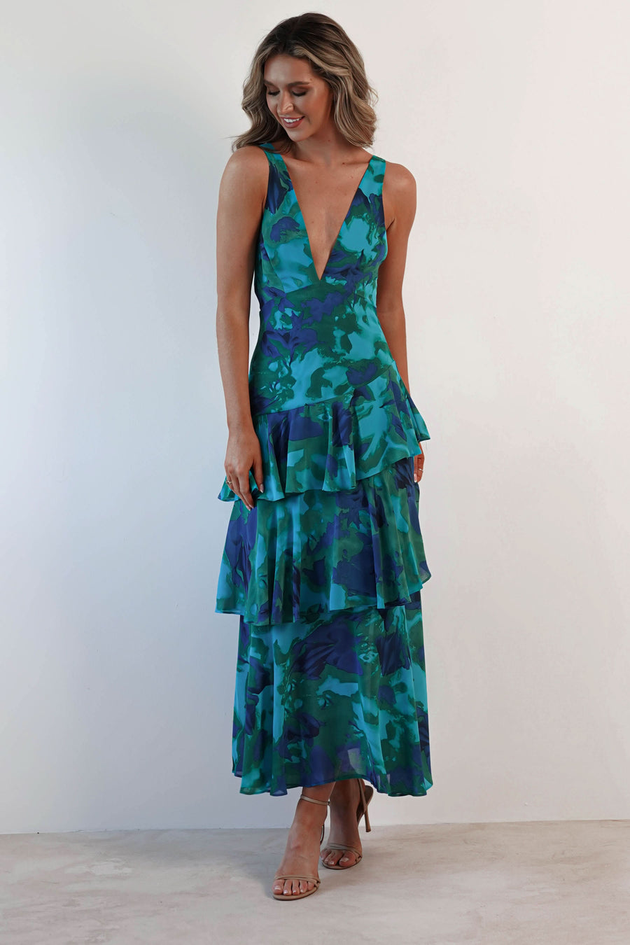 Veda Ruffle Midi Dress Turquoise