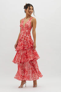 Veda Ruffle Midi Dress Red