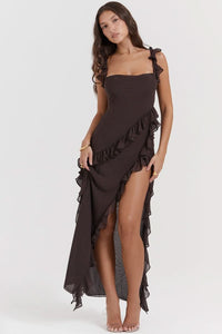 Victoria Ruffled Maxi Dress Brown