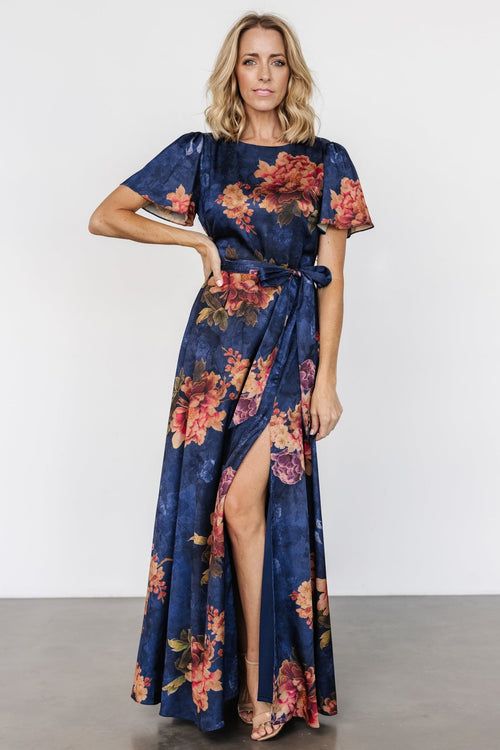 Layla Tulle Maxi Dress Olive + Rust Floral