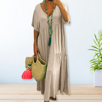 Leandra | Women's V Neck Short Sleeve Maxi Dress
