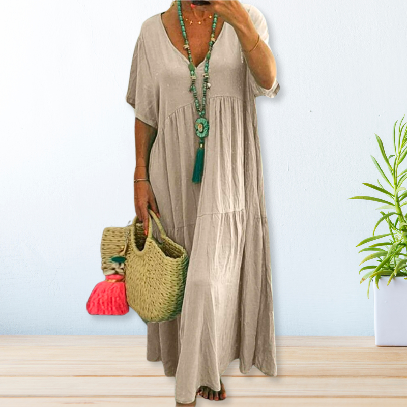 Leandra | Women's V Neck Short Sleeve Maxi Dress