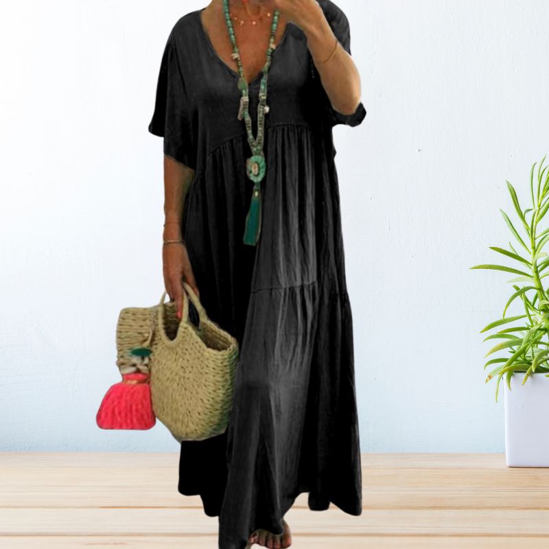 Leandra | Women's V Neck Short Sleeve Maxi Dress