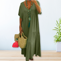 Leandra | Women's V Neck Short Sleeve Maxi Dress