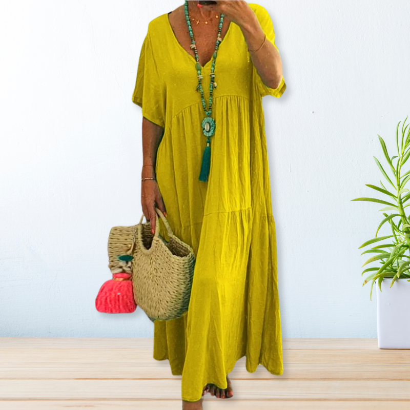 Leandra | Women's V Neck Short Sleeve Maxi Dress