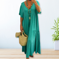 Leandra | Women's V Neck Short Sleeve Maxi Dress