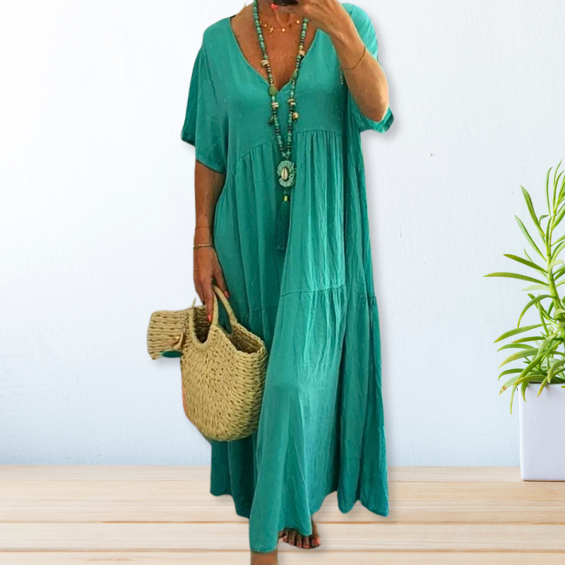 Leandra | Women's V Neck Short Sleeve Maxi Dress