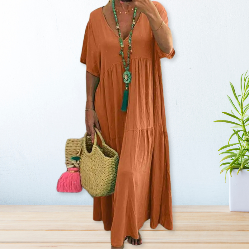 Leandra | Women's V Neck Short Sleeve Maxi Dress